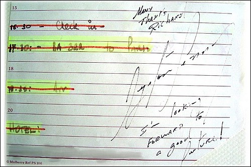 Ayrton Senna's personal message written in Richard's diary on September 17th 1993 on the night of his signing to drive for the Williams Team in 1994