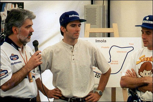 Richard interviewing Damon Hill and Ayrton Senna on the fateful race day at Imola on 1st May 1994